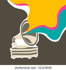 Stylized retro musical background with gramophone. EPS 10.