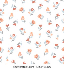 Stylized retro pattern with wildflowers on white background. Seamless print with flowers. Vintage collection. Template for textile design, cards, wallpapers, gift wrappings.