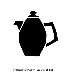 Stylized retro teapot on a white background. Black and white vector illustration