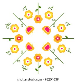 Stylized retro vector flowers in circle ( yellow )