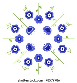 Stylized retro vector flowers in circle ( blue )