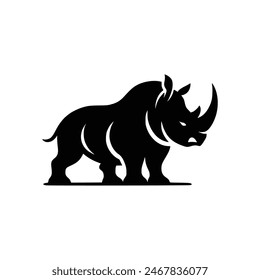 Icono de rinoceronte estilizado en blanco y negro Diseño gráfico dinámico animal