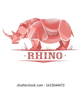 stylized rhino on a white background, strength power, stability, weight, can be used for logo
