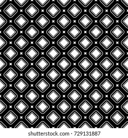 Stylized rhombuses and dots background. Seamless surface pattern design with diamonds contours ornament. Checks wallpaper. Ethnic mosaic motif. Diagonal grid. Digital paper for textile print. Vector.