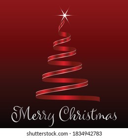 Stylized ribbon Christmas tree with red background.Christmas design Vector illustration. Merry Christmas. Eps 10.