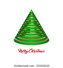 Stylized ribbon Christmas tree with red garland. Vector illustration. Isolated on white.
