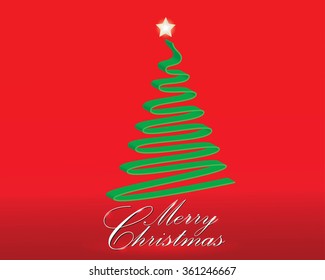 Stylized ribbon Christmas tree with yellow star. Vector illustration.