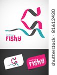 Stylized ribbon fish icon such logo & business cards, EPS10 vector.