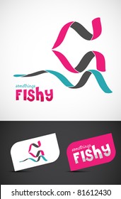 Stylized ribbon fish icon such logo & business cards, EPS10 vector.