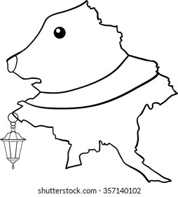 Stylized Riga map. Animal with lantern. Vector illustration.
