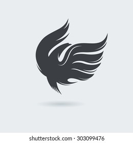 Stylized rising flying bird icon in grey color. Phoenix or Eagle image. Vector illustration. Works well as a tattoo, emblem, print or mascot.