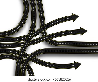 Stylized road junction. Highway with a marking. 3D shadow. The direction of movement. Vector illustration