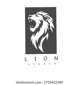 Logotipo estilizado de la cabeza del león rugiente en diseño monocromo moderno adecuado para la marca, la identidad empresarial, la mascota y los conceptos visuales corporativos premium