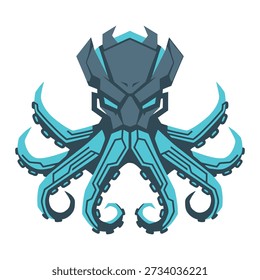 Stylized robotic octopus creature with teal and gray geometric design monster
