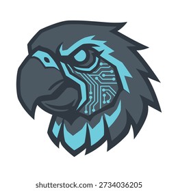 Stylized robotic parrot head with circuit board details bird technology