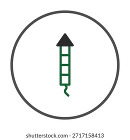 A stylized rocket, outlined in green with a black cone tip, sits centered within a circular frame. The imagery is simplistic yet celebratory, evoking a sense of excitement and anticipation for