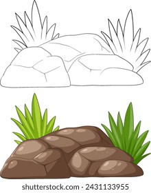 Rocas estilizadas y plantas en un entorno tranquilo