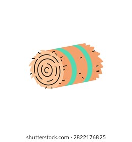 Stylized roll of dry grass tied with turquoise bands. Agricultural element for harvest campaigns and rural themes.