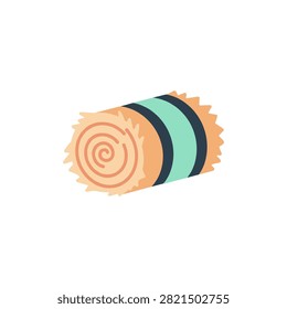 A stylized rolled hay bale. Features distinct banded wrapping. Ideal for agricultural and harvest themes.