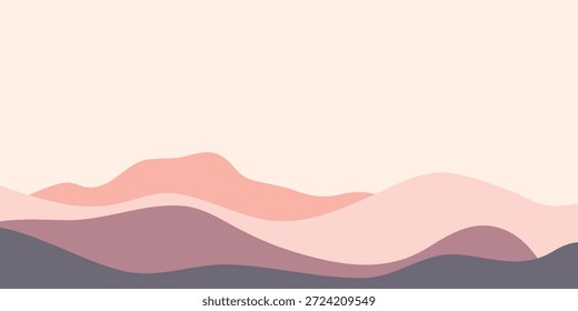 Stylized rolling hills in soft pink, peach, and grey tones, creating a serene and minimalist abstract landscape.