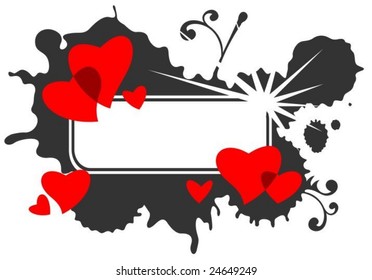 Stylized romantic background with hearts and frame.
