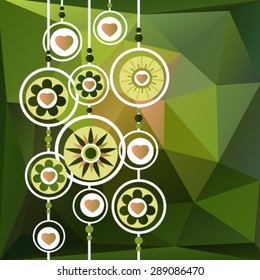 Stylized romantic seamless pattern on a polygonal background.