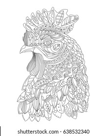 Stylized Rooster Adult Coloring Page 