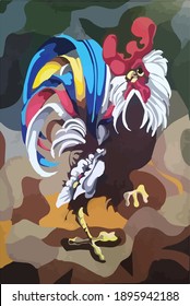 stylized rooster in bright colors. decorative rooster. vector illustration