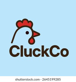 Stylized Rooster Head Minimalist CluckCo Logo Design