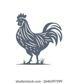 Stylized Rooster Illustration Farm Animal, Bird, Design, Graphic, Vector, Cock, Crest, Feathers, 