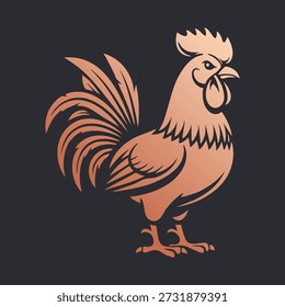 Ilustración de gallo estilizado en tonos marrones cálidos con plumas de cola y cresta detalladas