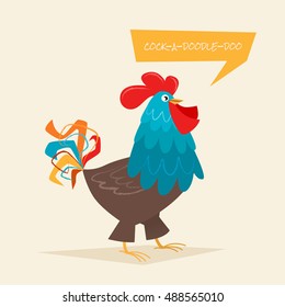 Stylized rooster on a light background. Vector illustration of rooster, symbol of 2017 on the Chinese calendar. Element for New Year's design. Cartoon character.