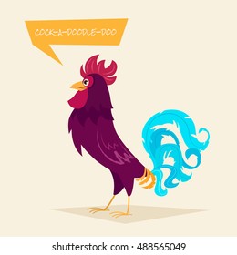 Stylized rooster on a light background. Vector illustration of rooster, symbol of 2017 on the Chinese calendar. Element for New Year's design. Cartoon character.