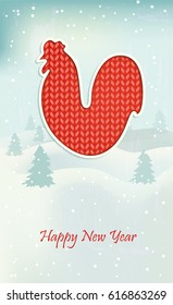 Stylized rooster on winter background.
