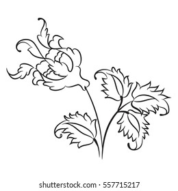 Stylized rose drawing, traditional Ottoman Turkish art, Iznik style decorative design element