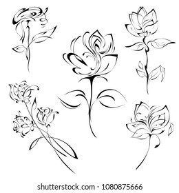 stylized rose flower in black lines. SET