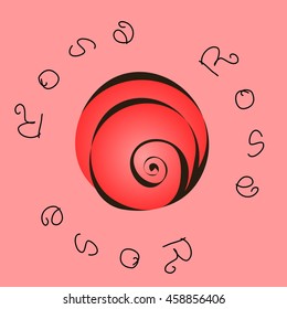 A stylized rose. Red on a pink background. Vector. Illustration. Logo. Suitable for packaging, labels, business cards.