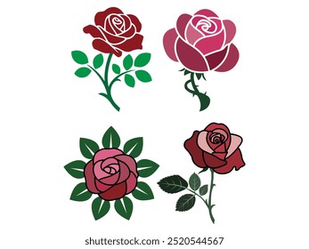 Stylized Rose Vector Icons for Wedding and Romantic Designs