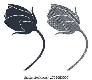 Stylized rosebud isolated on white. Nature, romance, elegance. Floral graphic element.