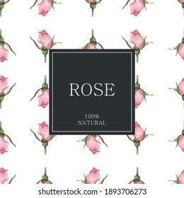 Óvulo estilizado sobre un fondo blanco con el texto "rosa 100% natural". Cartel, afiche, papel de envoltura, pegatina, impresión, diseño textil moderno. Ilustración vectorial. 