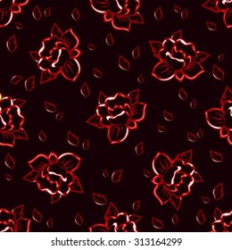 Stylized roses on a dark background. Seamless pattern.