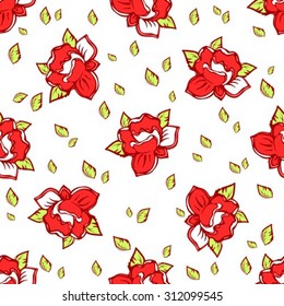 Stylized roses on a white background. Seamless pattern.