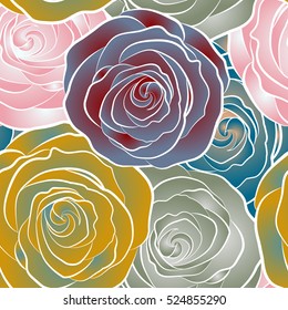 Stylized roses seamless pattern. Vector illustration. Beautiful rose flowers background.