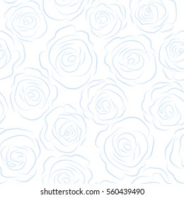 Stylized roses silhouette seamless pattern. Vector illustration. Beautiful rose flowers in neutral colors on a white background.