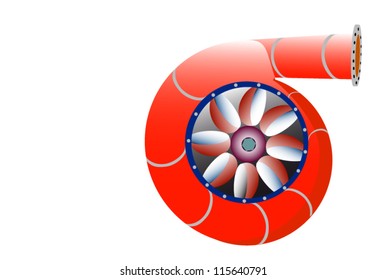 Stylized rotor Francis water turbine generator powering - environmentally friendly source of energy used also at the Hover Dam