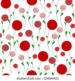 stylized round red flowers vector seamless pattern 
