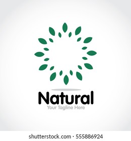 Stylized round shape graphic logo template, vector illustration isolated on white background. Creative logotype template with round foliage, environment, nature, growth concept