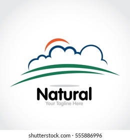 Stylized round shape graphic logo template, vector illustration isolated on white background. Creative logotype template with round foliage, environment, nature, growth concept