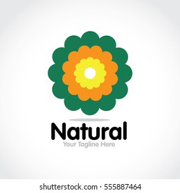 Stylized round shape graphic logo template, vector illustration isolated on white background. Creative logotype template with round foliage, environment, nature, growth concept
