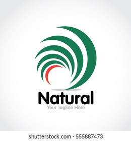 Stylized round shape graphic logo template, vector illustration isolated on white background. Creative logotype template with round foliage, environment, nature, growth concept